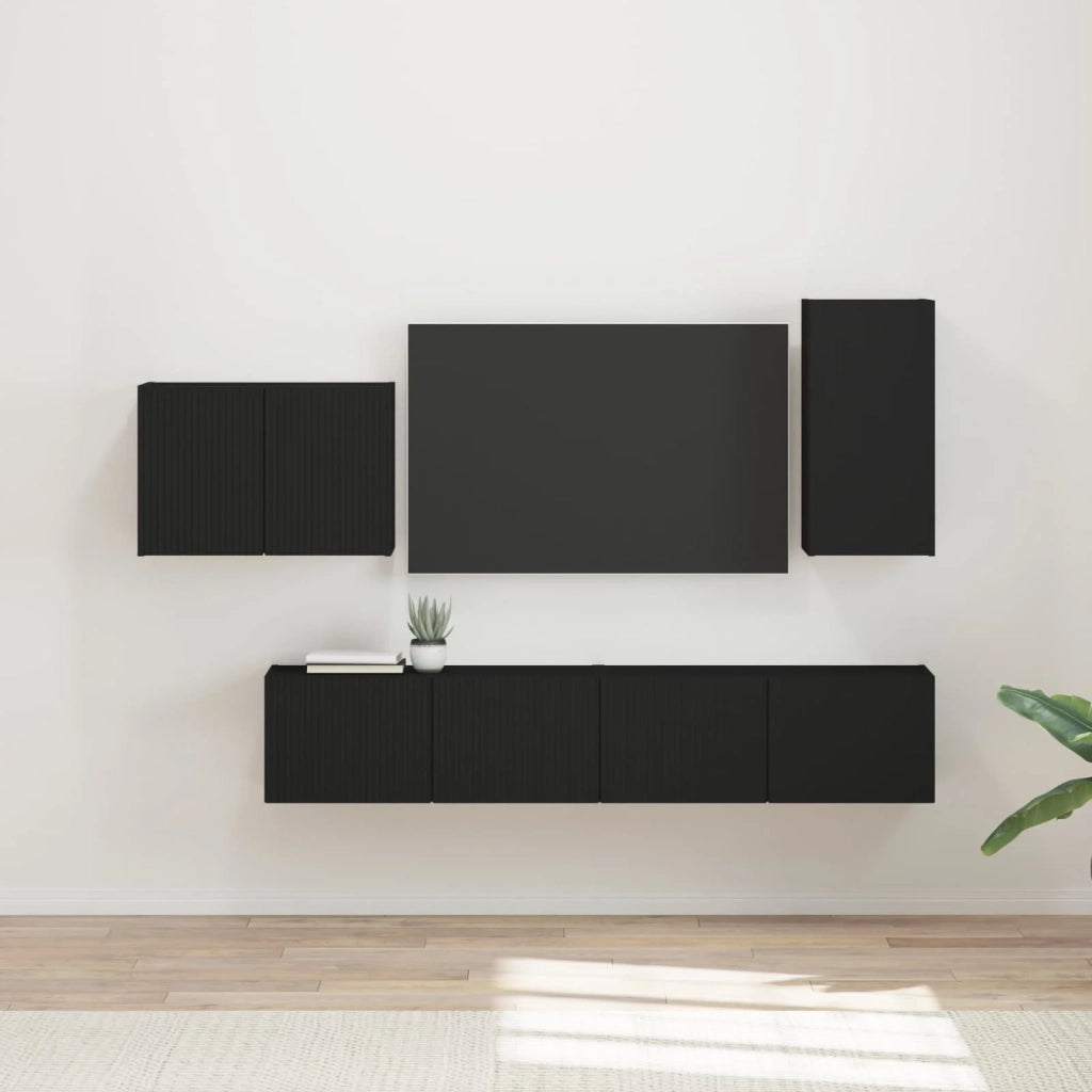 Set di Mobiletto da TV a Parete 4 pcs Nero Legno multistrato