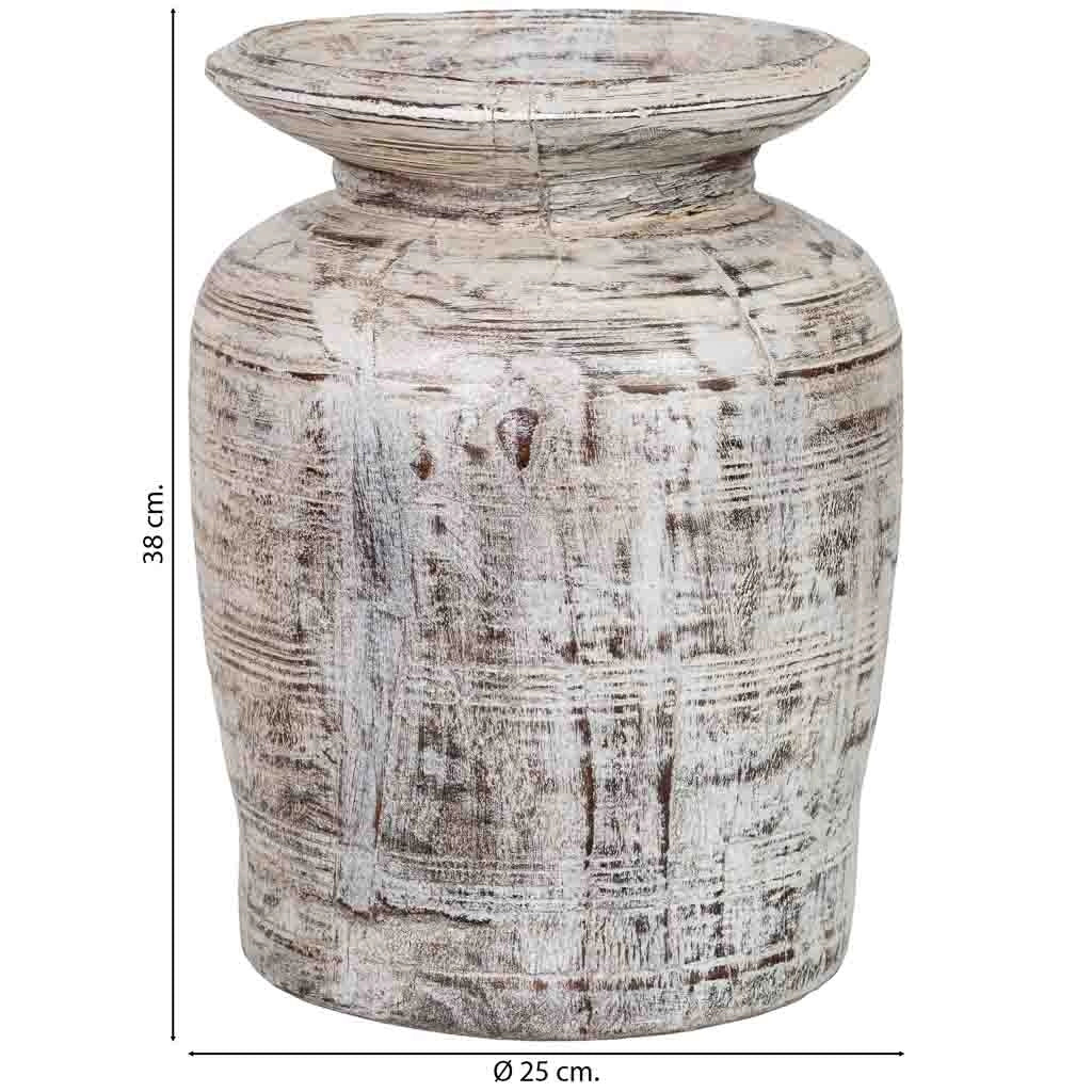 Vaso in legno grigio cenere dipinto a mano 25x25x38h cm
