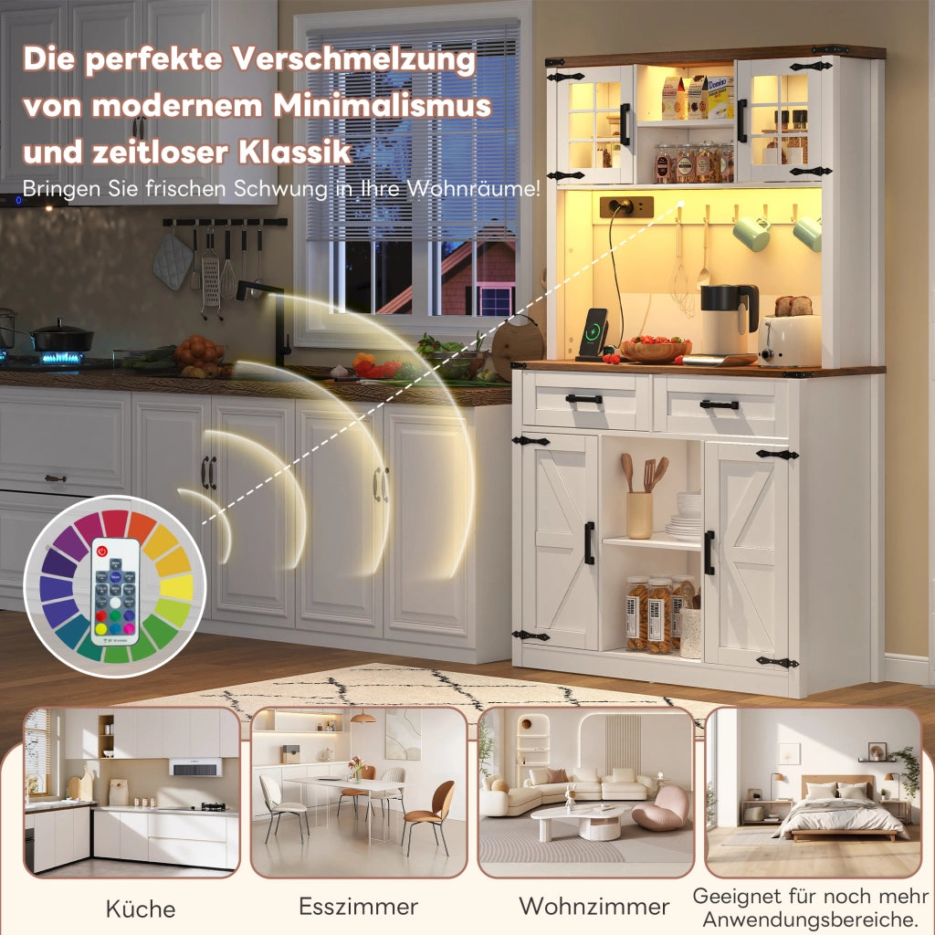 BARSCHRANK con LED regolabili e prese, 3 colli, MDF marrone e bianco