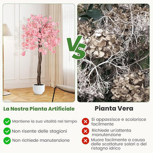 Albero di Ciliegio Artificiale 163 CM, Pianta Finta da Interno con Vaso in PP Riempito con Cemento, Fiori in Tessuto, Decorazione per Ufficio, Casa e Veranda (Rosa)