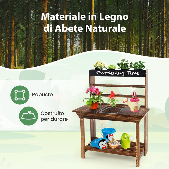 Cucina da Giardino, Cucina Giocattolo per Bambini con Struttura in Legno di Abete Massiccio, Lavandino Rimovibile, per Bambini 3-7 anni