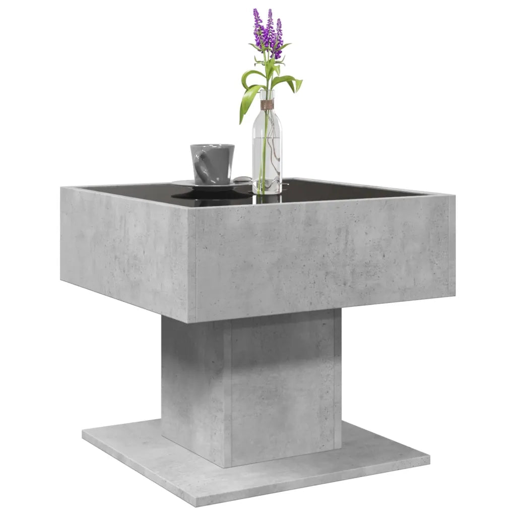 Tavolino Salotto con LED-Tavolino da soggiorno-Tavolo Grigio Cemento 50x50x45 cm Multistrato 408905