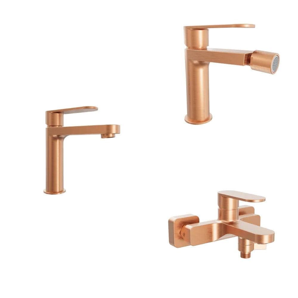 Set miscelatori lavabo 16cm bidet miscelatore esterno vasca rame spazzolato | Margot