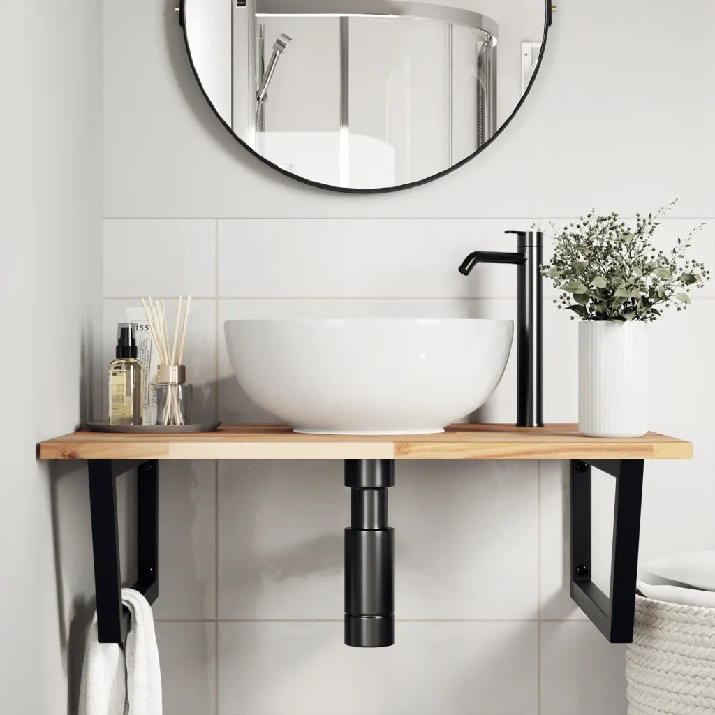 vidaXL Ripiano a Parete per Lavabo in Acciaio e Massello di Acacia