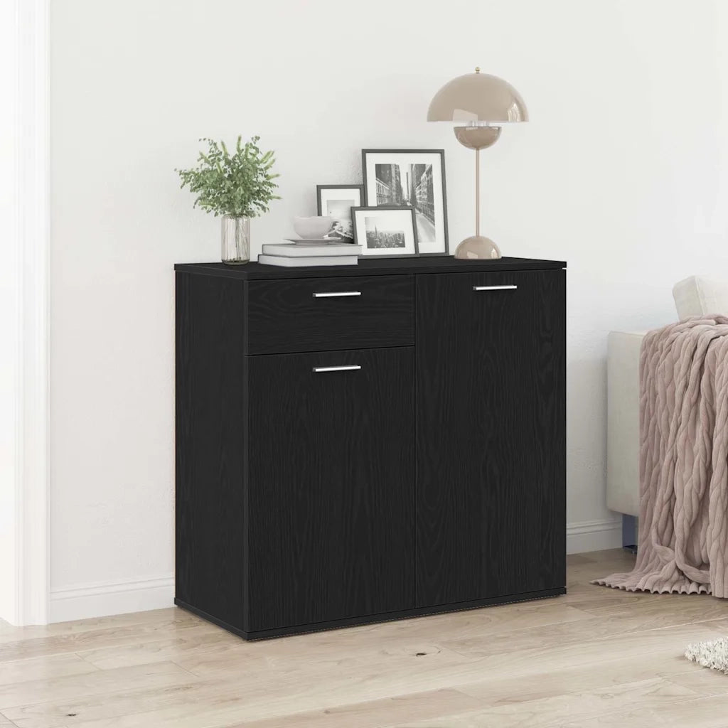 Credenza-Buffet-Armadio da cucina Rovere Nero 80x36x75 cm in Legno Multistrato