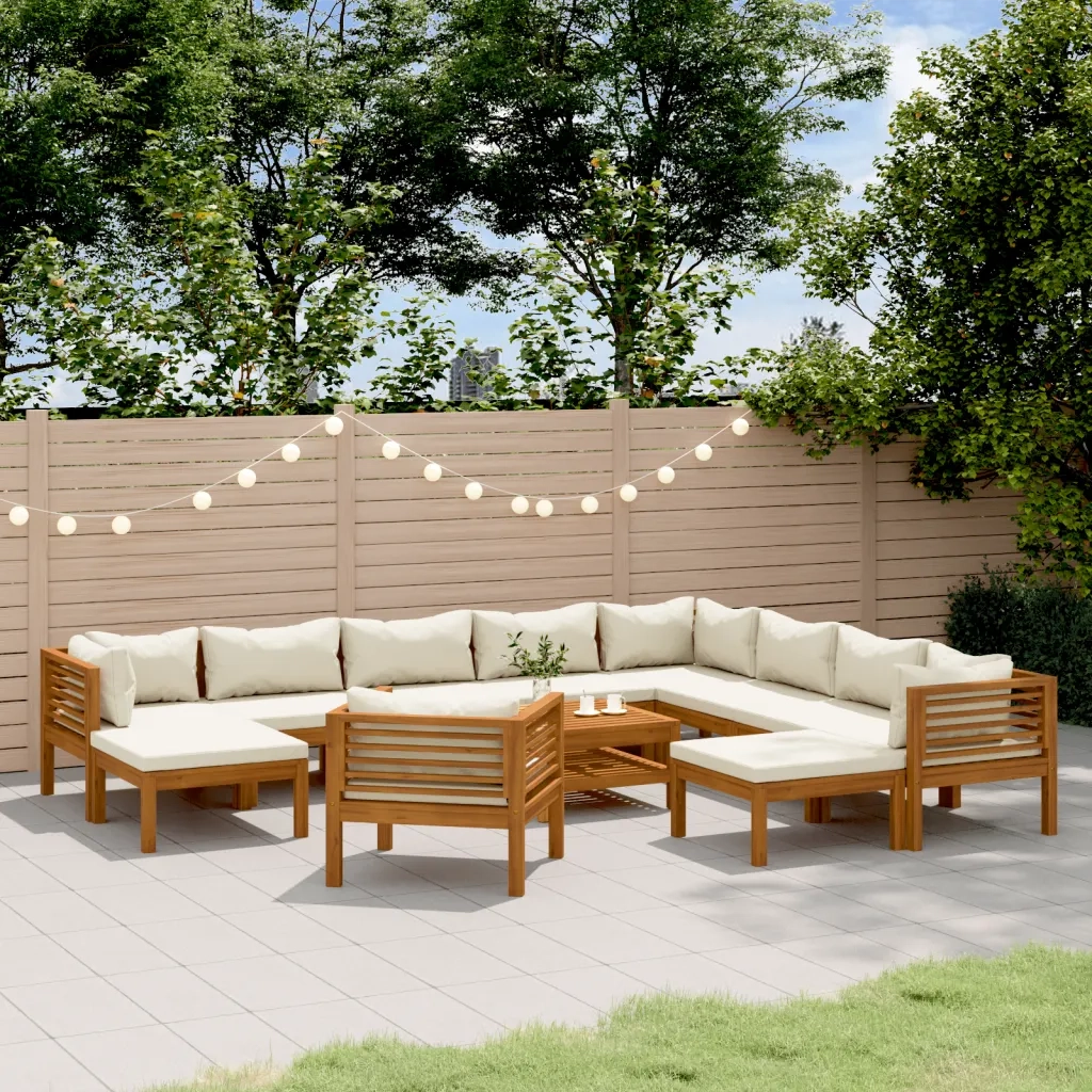 Set Divani da Giardino 12 pz con Cuscini Crema in Legno Acacia 3086943