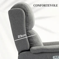Poltrona Reclinabile con Poggiapiedi, in Tessuto Effetto Lino, Legno e Metallo, 77x91x106 cm, Grigio Scuro