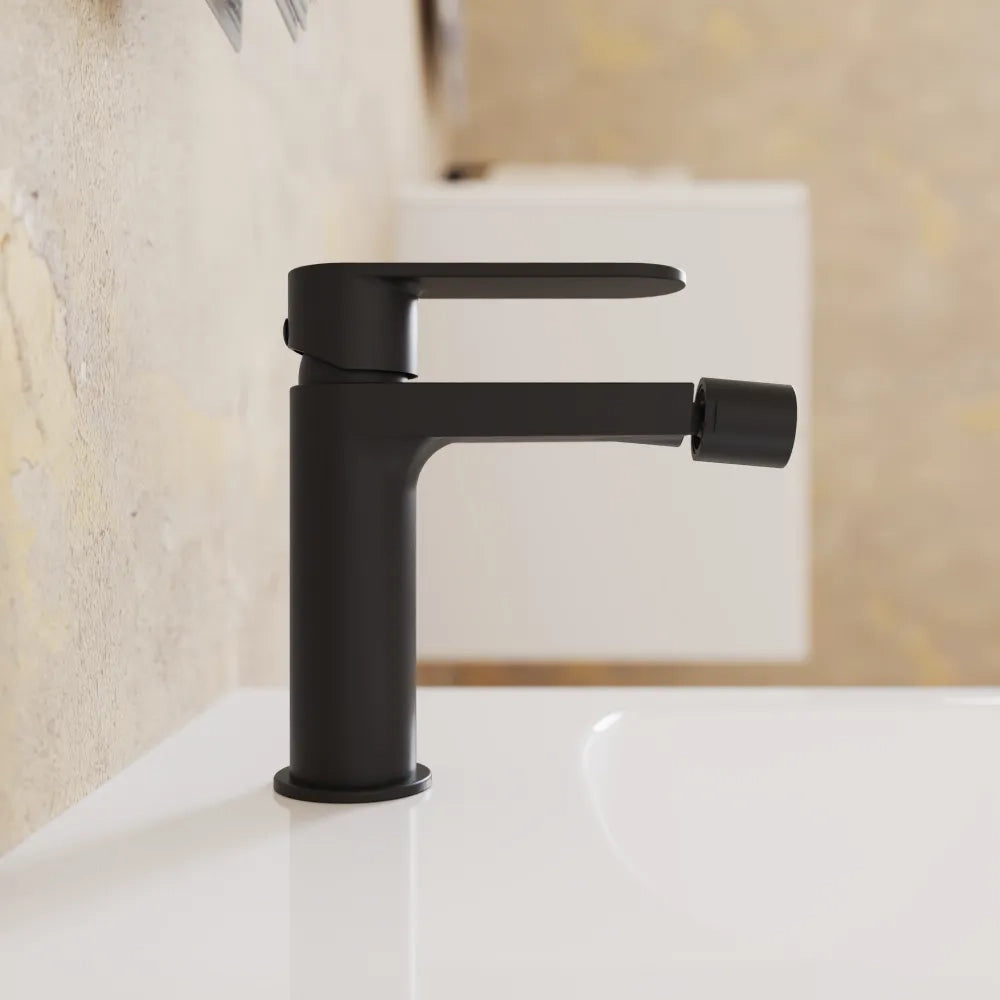 Coppia miscelatori lavabo 16cm e bidet nero opaco senza scarico | Margot