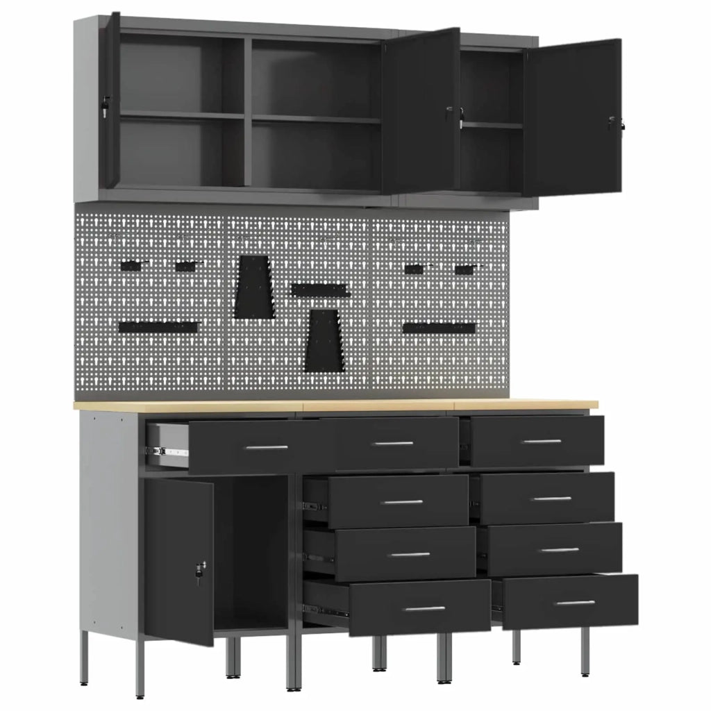Mobile da lavoro 8 pcs Nero Legno ingegnerizzato e acciaio 3321446