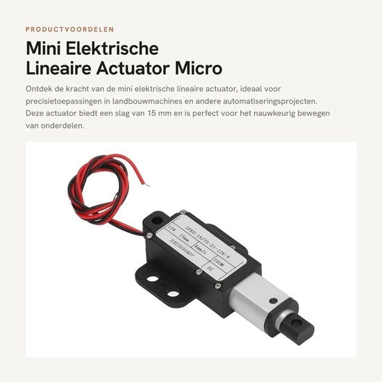 Attuatore Lineare Elettrico Miniatura - Micro Movimento - 12V in Alluminio - Adatto per Macchine Agricole - 15mm di Travaso