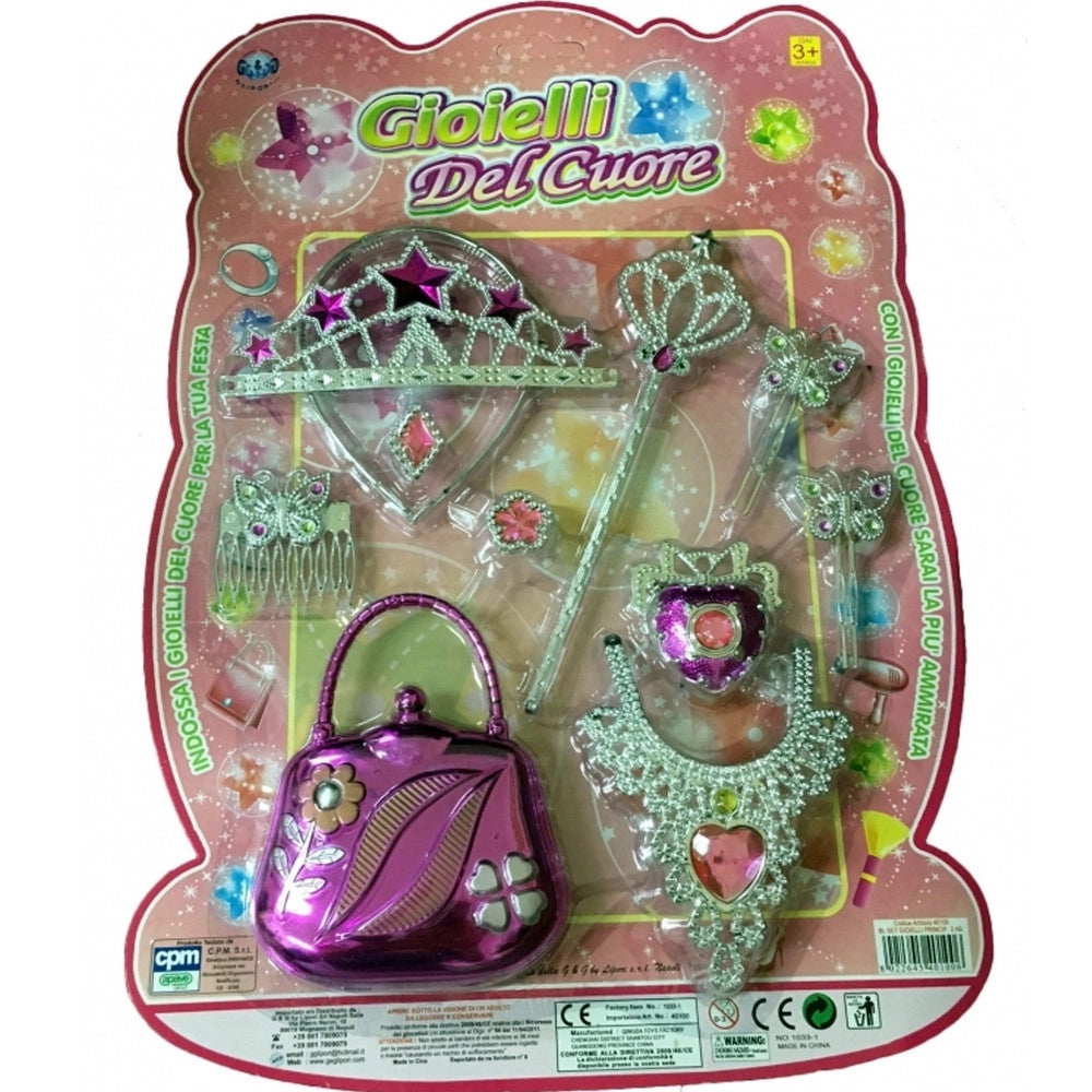Trade Shop - Set Principessa Del Cuore Beauty Corona Collana Borsetta Anelli Gioco Bambina -