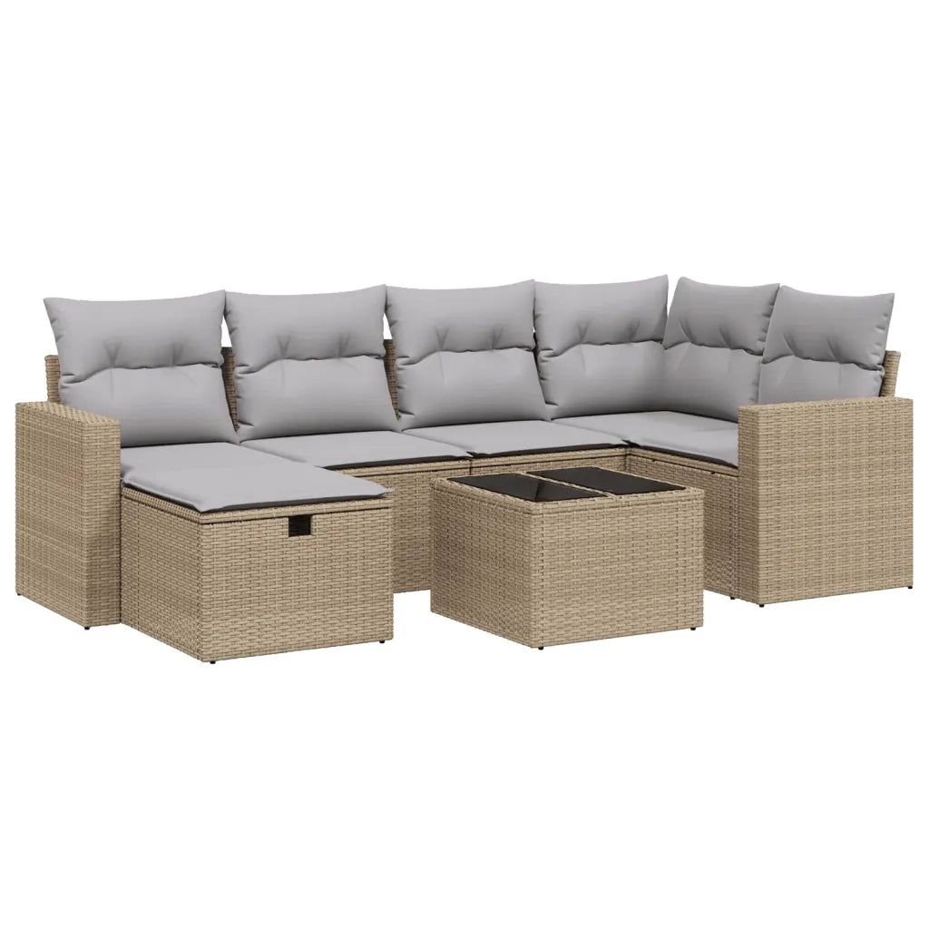 Set Divano da Giardino 7 pz con Cuscini Beige Misto Polyrattan 3263495