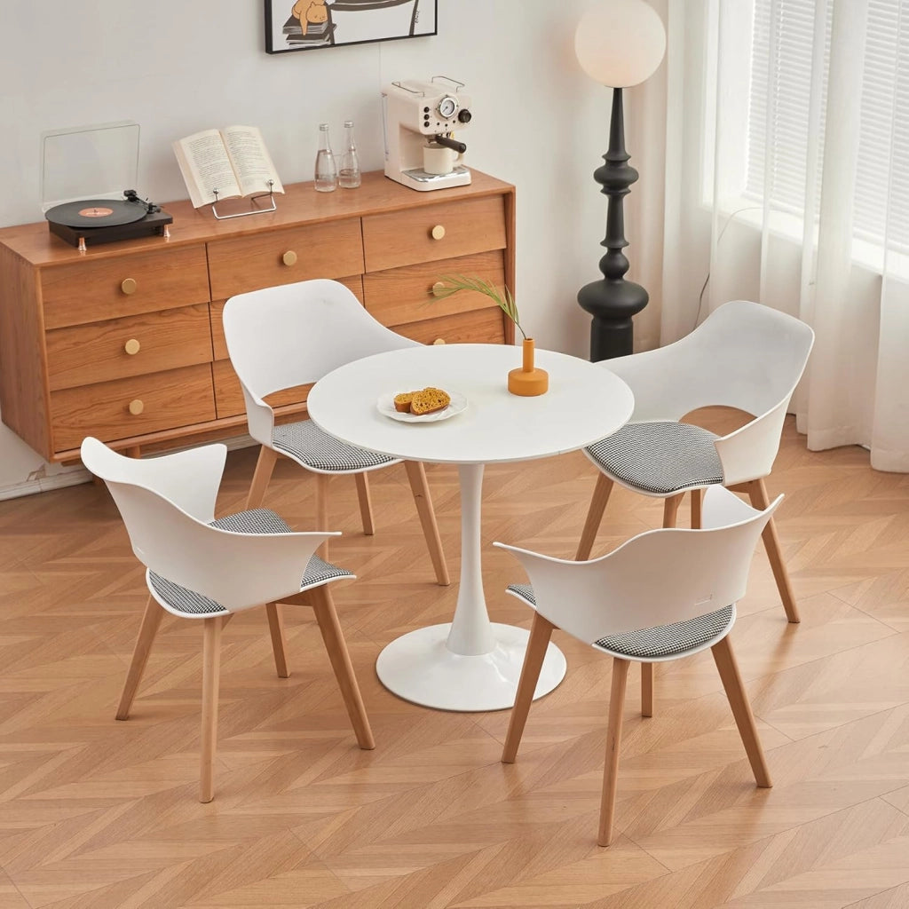 GrandCA HOME Set di 6 Sedie da Cucina Nordica Sedia da Pranzo con Gambe in Legno Massello, Sedie Imbottite per Camera da Letto, Soggiorno, Cucina, Bianco