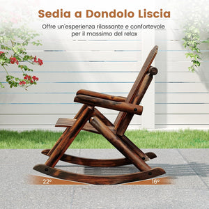 Sedia a Dondolo Adirondack da Esterno, Poltrona da Relax in Legno Giardino, Schienale Alto e Seduta a Doghe, Sedia da Patio per Balcone Cortile, Portata 150 kg
