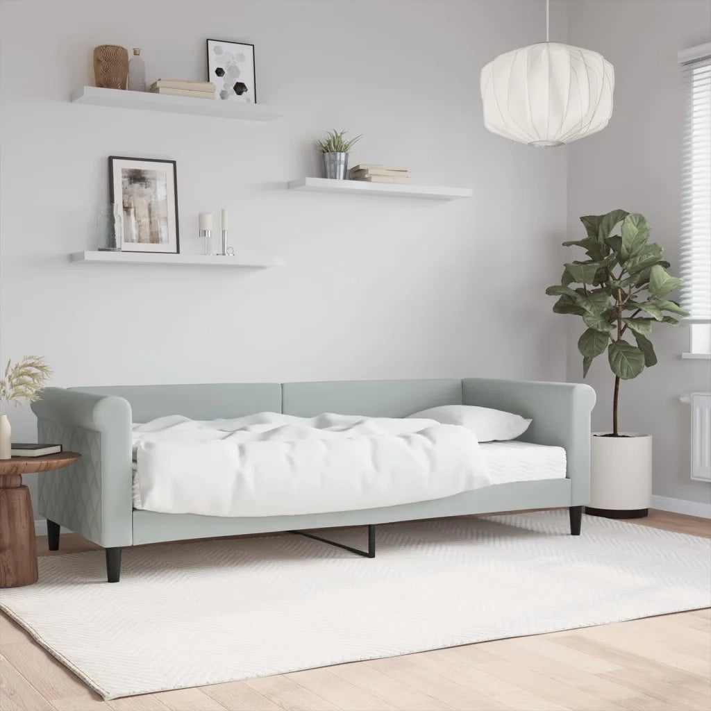 Divano Letto con Materasso-Sofa Letto-Daybed Grigio Chiaro 80x200 cm in Velluto 229461
