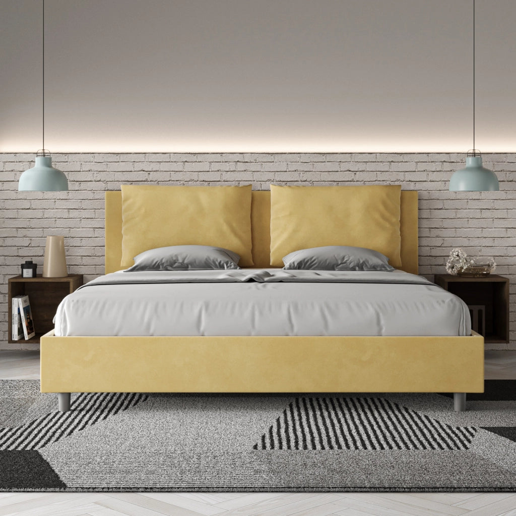 BS COM Letto contenitore imbottito 180x210 microfibra ocra