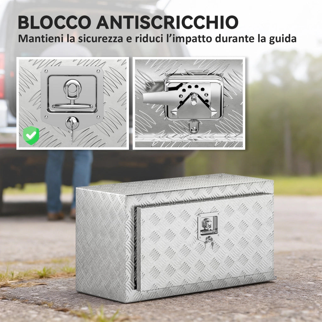 Cassetta degli Attrezzi da 96L in Alluminio con Serratura, 2 Chiavi e Maniglia Laterale, 76.2x35.5x40.6 cm, Argento