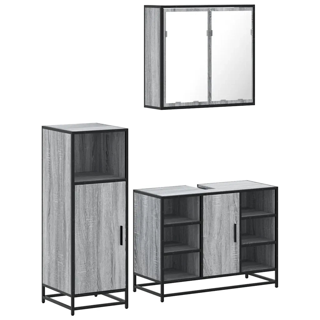 Set Mobili da Bagno 3 pz Grigio Sonoma in Legno Multistrato