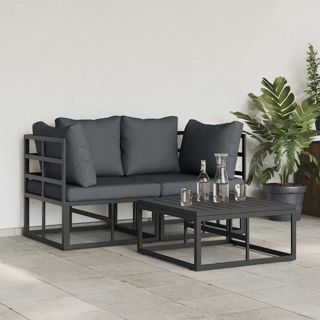 vidaXL Set Divano da Giardino con cuscino 3 pcs Nero Alluminio