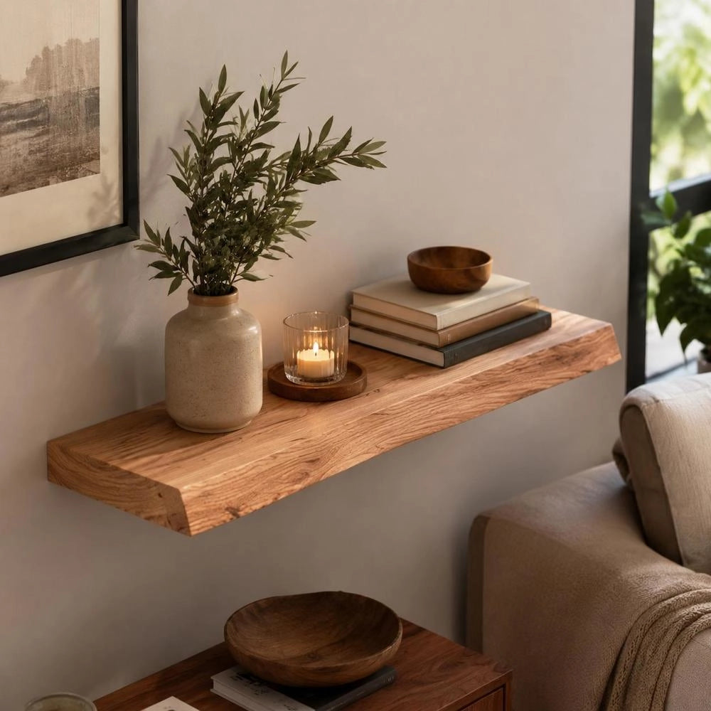 Wall Shelf, Light Brown, 60x30x(2-6) Cm, Solid Oak, Treated