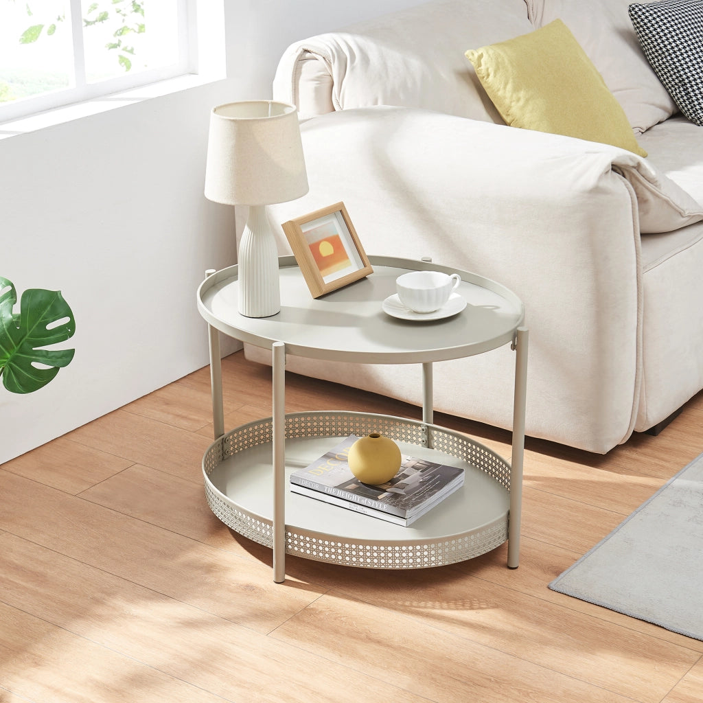 Tavolino da caffè Jäller con Doppio Ripiano e Bordi 66x51x44 cm Tortora [en.casa]