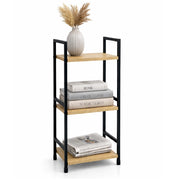 Mobile Scaffale Industrial 3 Ripiani Metallo Nero Legno Mdf Rovere 29x24 H80cm