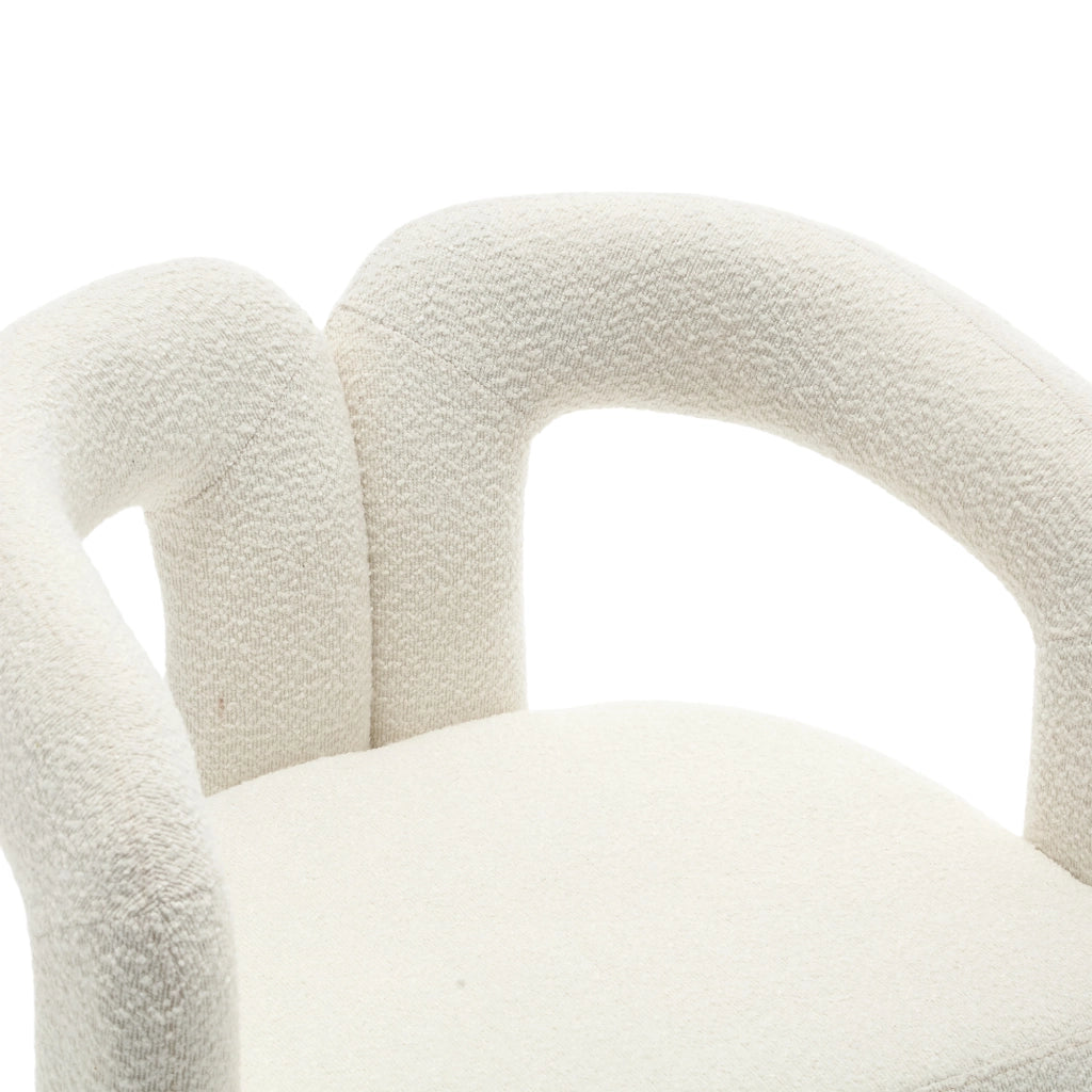 Poltrona Girevole 360° Imbottitura Ampia con Braccioli Arrotondati; Comfort Morbido; Base in Metallo; in Bouclé Beige