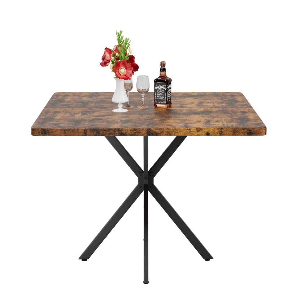 Tavolo da pranzo quadrato con piano in MDF; gambe in ferro e piedini antiscivolo; marrone