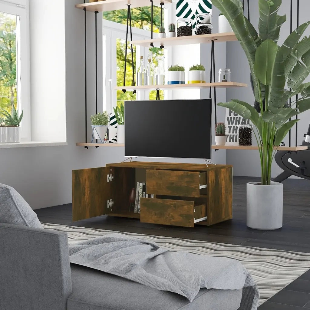 Mobile Porta TV-Mobile per TV-Credenza TV Rovere Fumo 80x34x36 cm in Legno Multistrato