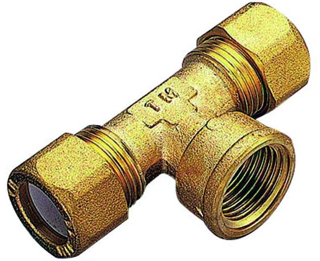 RACCORDO A T FEMMINA CON OGIVA IN PTFE PER TUBO RAME MODELLO 1200 3/8 ø12   TIEMME RACCORDERIE SPA