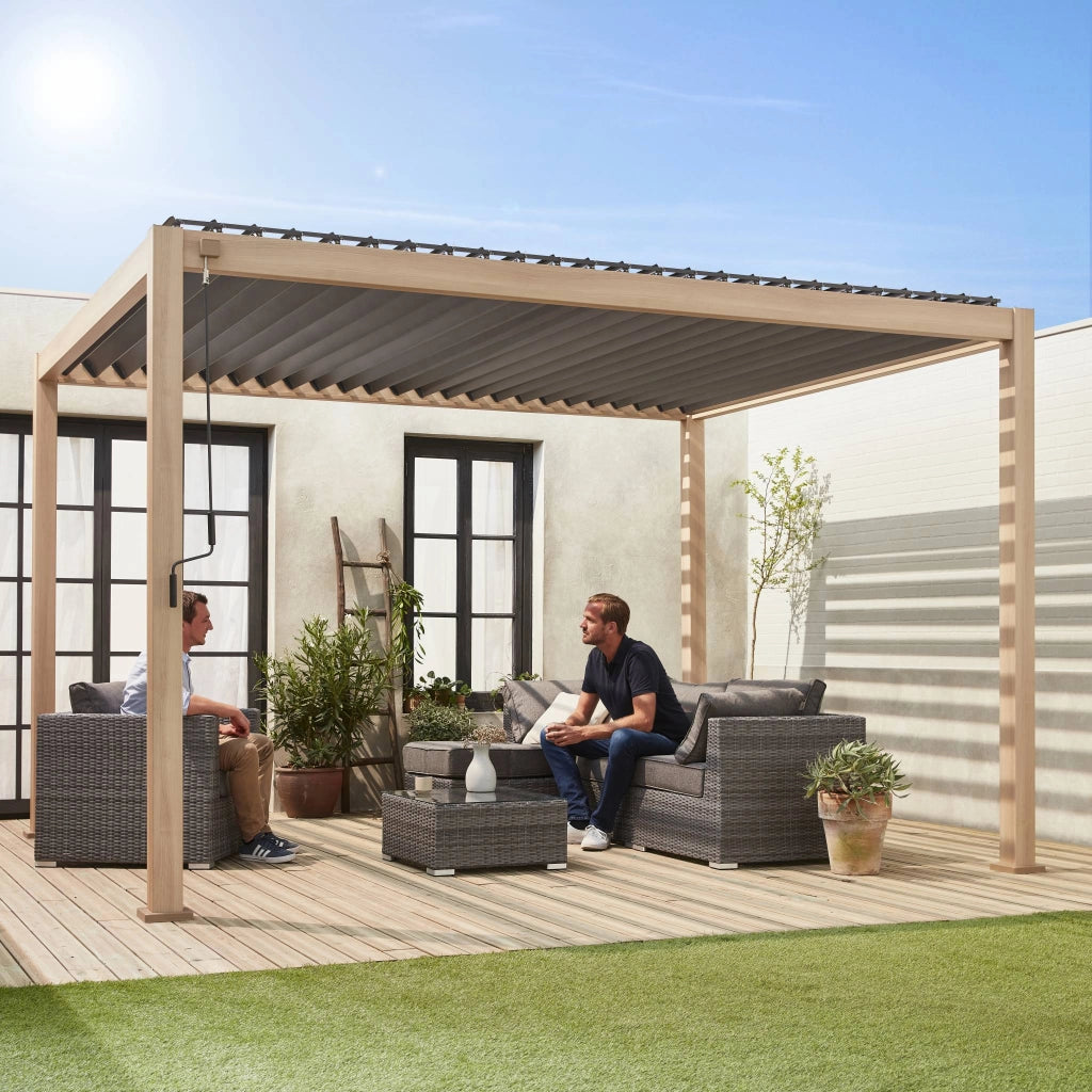 Pergola bioclimatica 3x4m in alluminio, lamelle orientabili, marrone