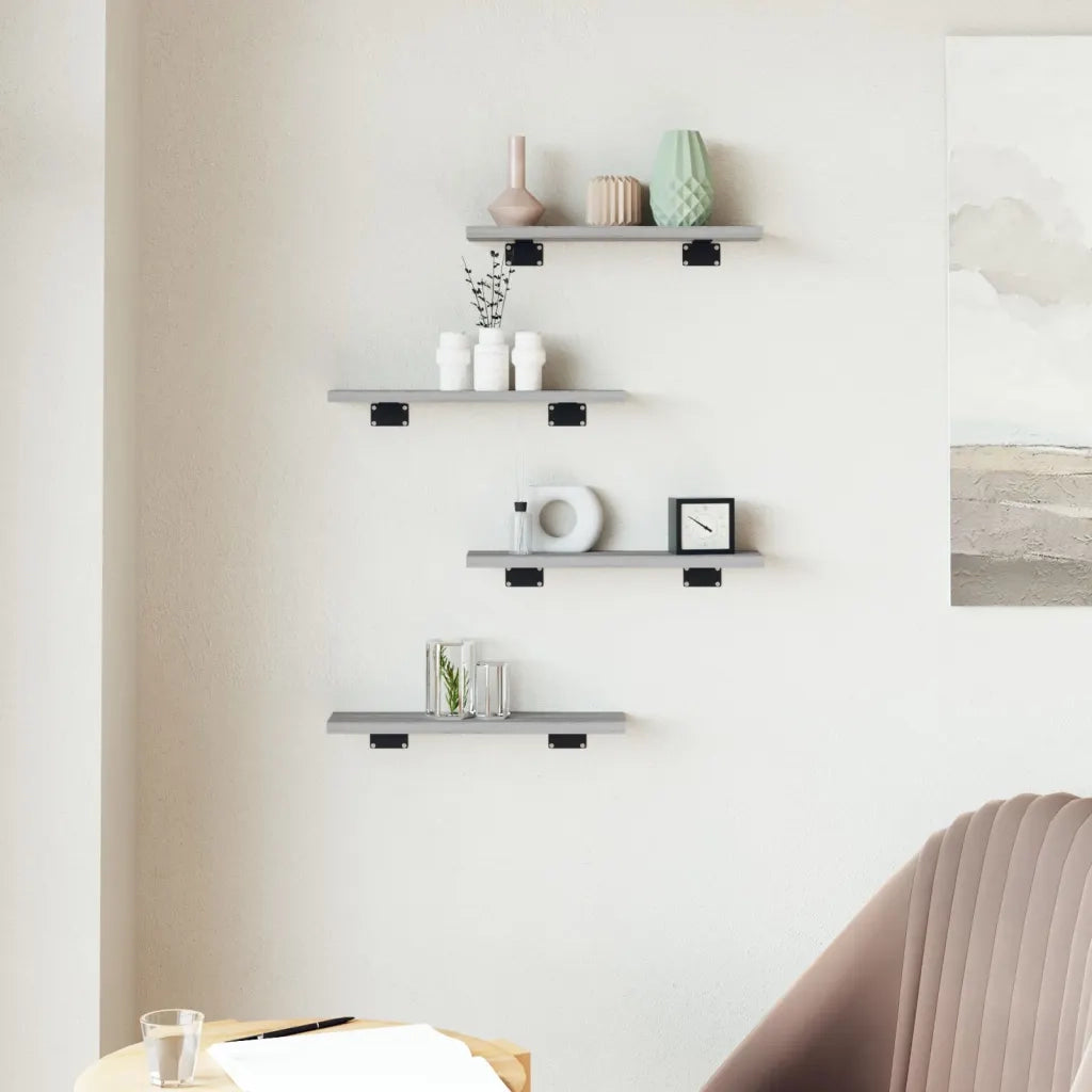 vidaXL Mensole Parete 4pz Grigio Sonoma 40x10x1,5cm Legno Multistrato