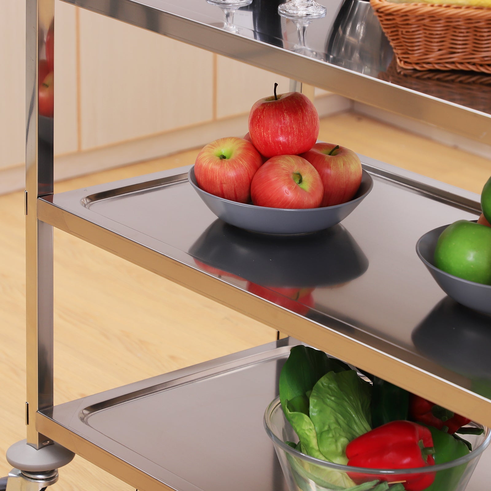 Carrello Portavivande da Cucina 3 Ripiani in Acciaio Inox 85x45x90 cm