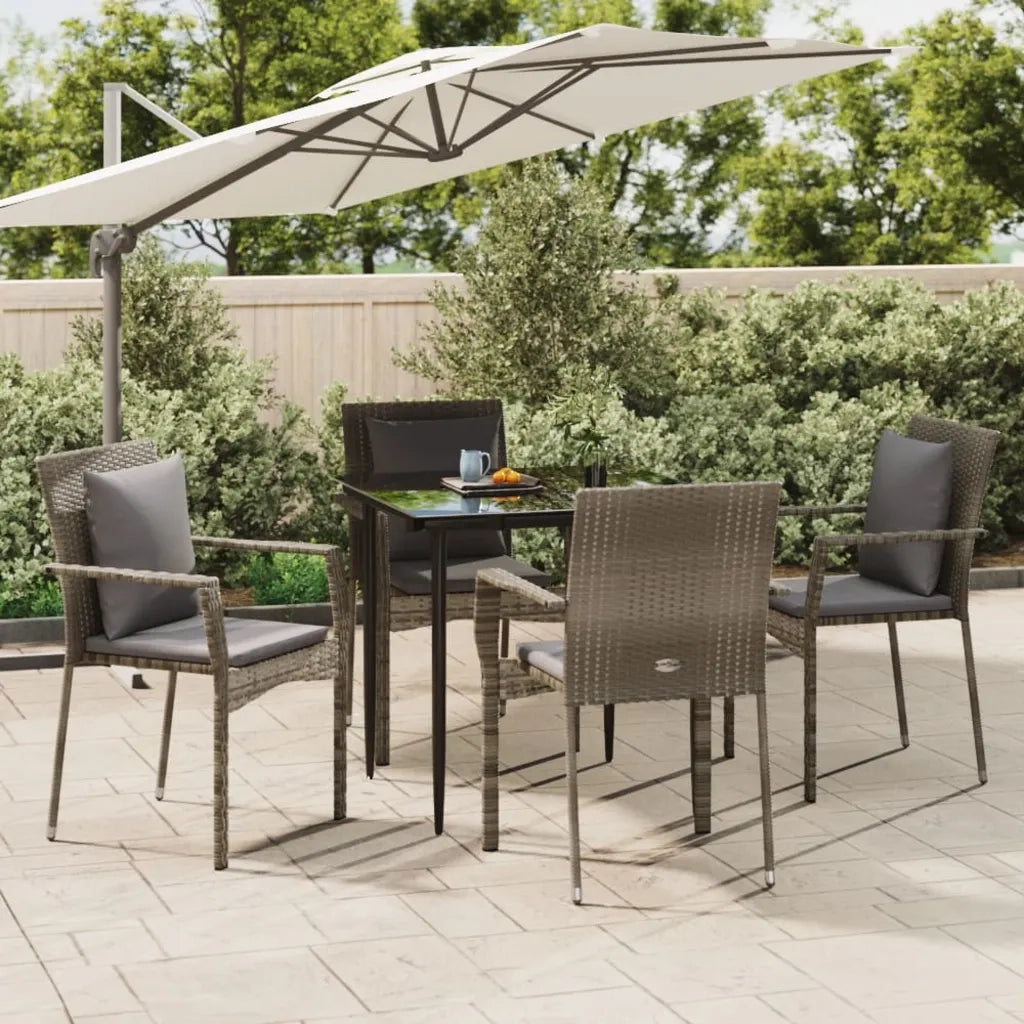Set da Pranzo Giardino 5pz | Set Salotto da Giardino Nero e Grigio con Cuscini Polyrattan