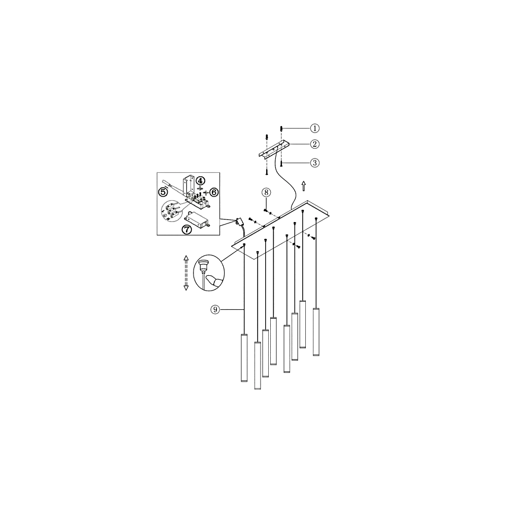 Lampada a sospensione Prado 8 luci Fabas Luce - LED 52 W dimmerabile - Ottone Design lineare