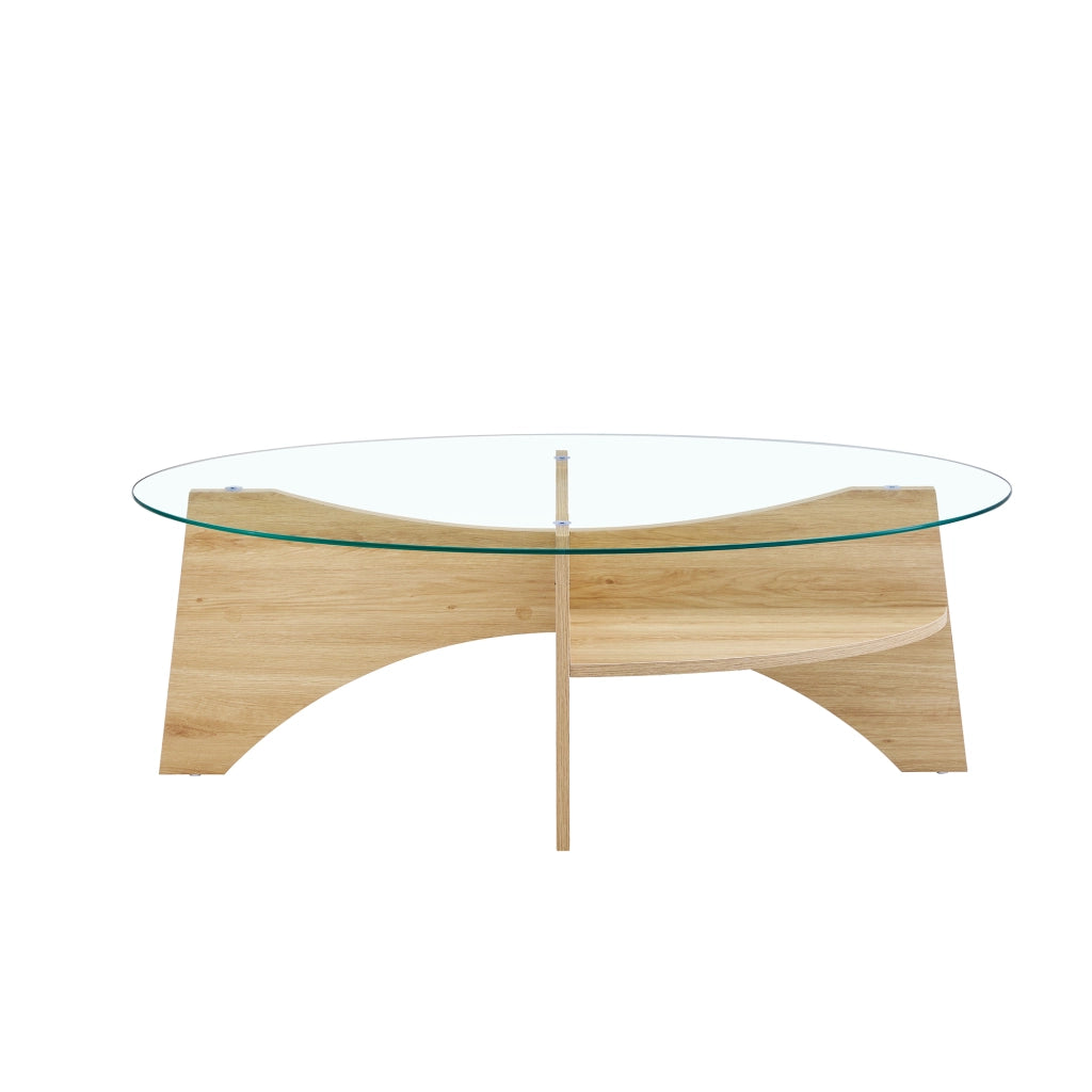 TAVOLINO DA SALOTTO Ovale 104,9x60 cm Vetro Temperato Trasparente e Wood