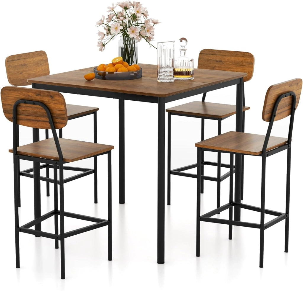 Set 5 Pezzi Tavolo da Pranzo, 1 Tavolo Rettangolare e 4 Sedie con Poggiapiedi, Set di Tavolo da Pranzo Salvaspazio per Casa Ristorante Bar (Noce)