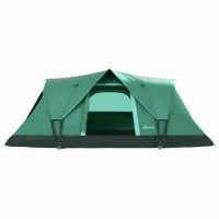 Tenda da Campeggio 6 Posti Idrorepellente con Protezione UV, Pali in Fibra di Vetro, 4.55x2.3x1.8 m, Verde