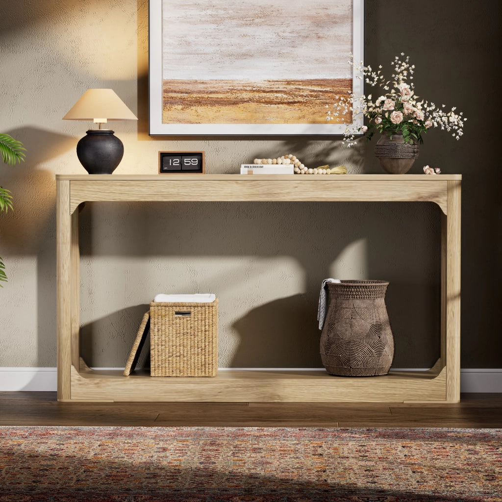 Consolle con 2 ripiani aperti; montaggio semplice - per ingresso - in MDF - naturale - 140 cm