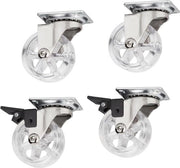 Design di decorazione per ruote di mobili - Ruote RAPID - Ø 50 mm - trasparenti - carico di 35 kg - altezza 64 mm - ruote di mobili con inclinazione - set di 4 - con e senza freno