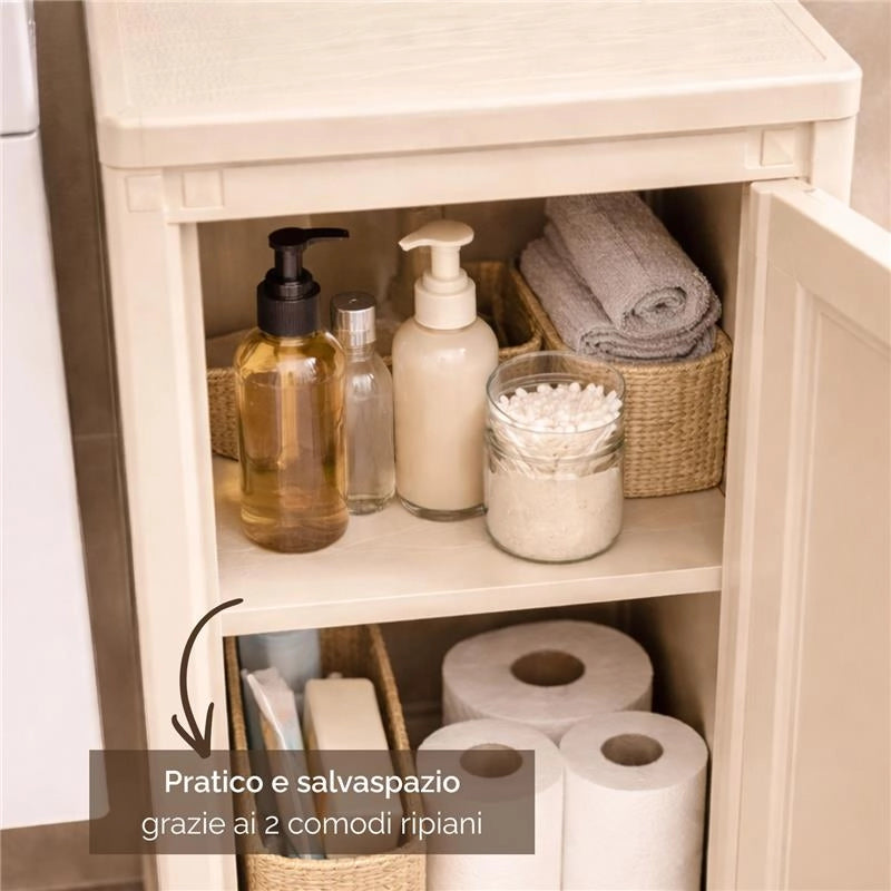 MOBILE 2 MODULI ANGORA 40X43X85,5 CM CON ANTE TRAFORATE – SOLUZIONE SALVASPAZIO PER ORGANIZZAZIONE CASA E ZONA LIVING
