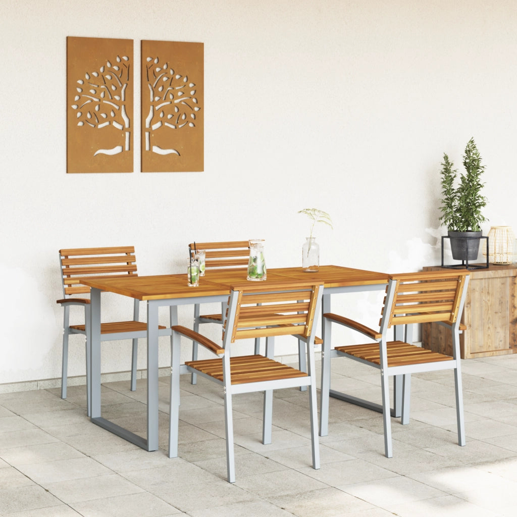 Set da Pranzo da Giardino 5 Pezzi in Legno Massello di Acacia e Metallo