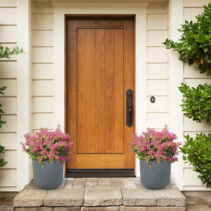 Set di Vasi Rotondi in Plastica, 2 Vasi per Fiori a Strisce con Sistema di Drenaggio Opzionale, Vasi Decorativi per Piante da Interni ed Esterni per Veranda, Giardino e Balcone