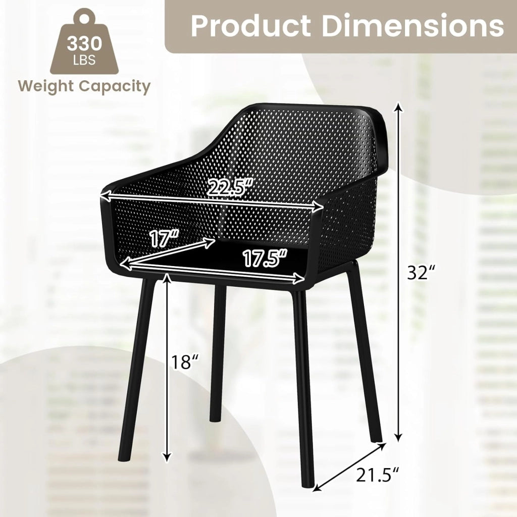 Set di 2 Sedie da Pranzo, Sedie da Cucina in PP con Schienale a Rete e Braccioli, Poltrone Moderne e Impermeabile per Cucina, Camera da Letto e Soggiorno, Portata 150 kg, Nero