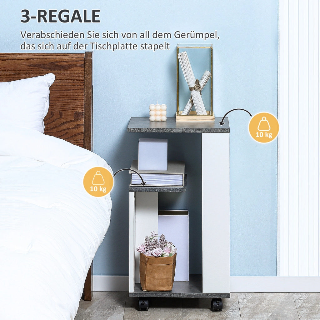 Comodino con Cassetti e Ruote ¨C Zephmum ¨C Grigio/Bianco 35x29.5x65.5 cm