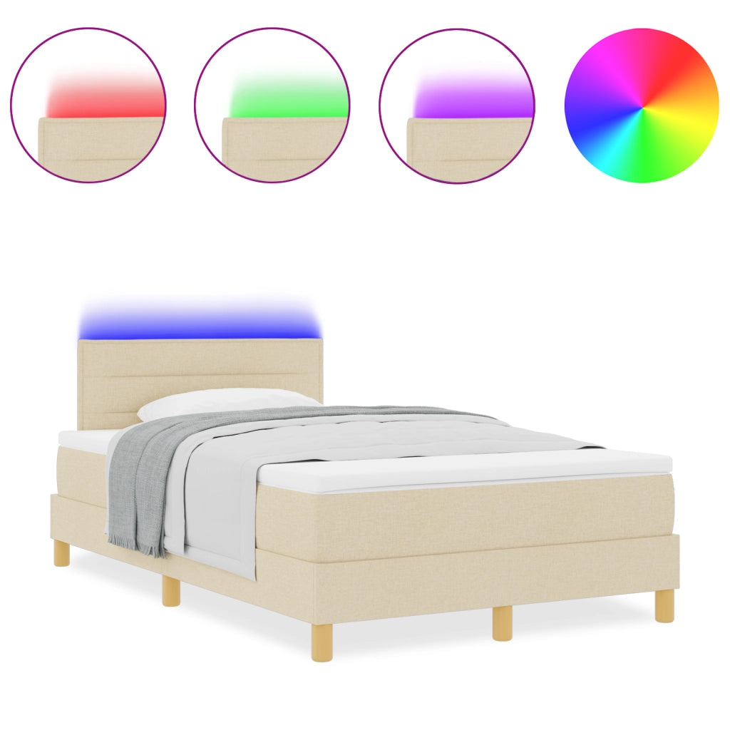 Letto Box Spring con Materasso & LED Panna 120x200 cm Tessuto