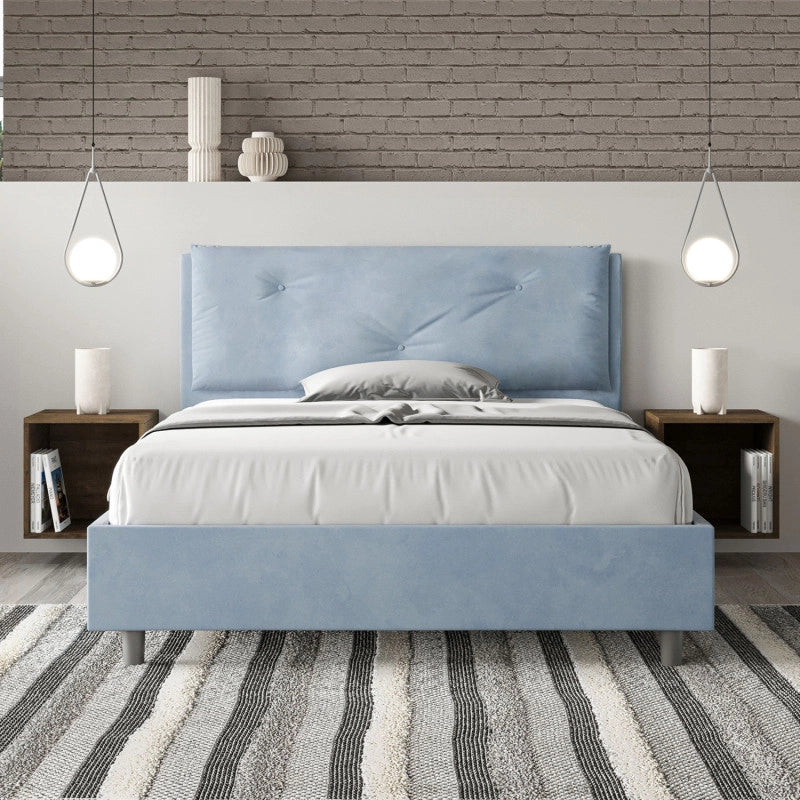 Letto imbottito Letto Matrimoniale alla Francese 140x210 cm Large - Con rete,Microfibra,Azzurro