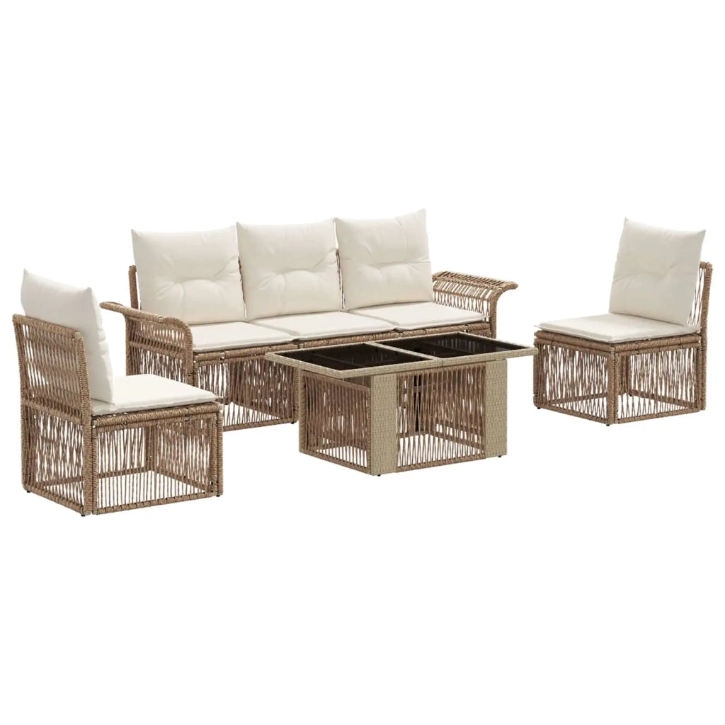 Set Divano da Giardino 6 pz Beige e Bianco Crema polyrattan 3436617