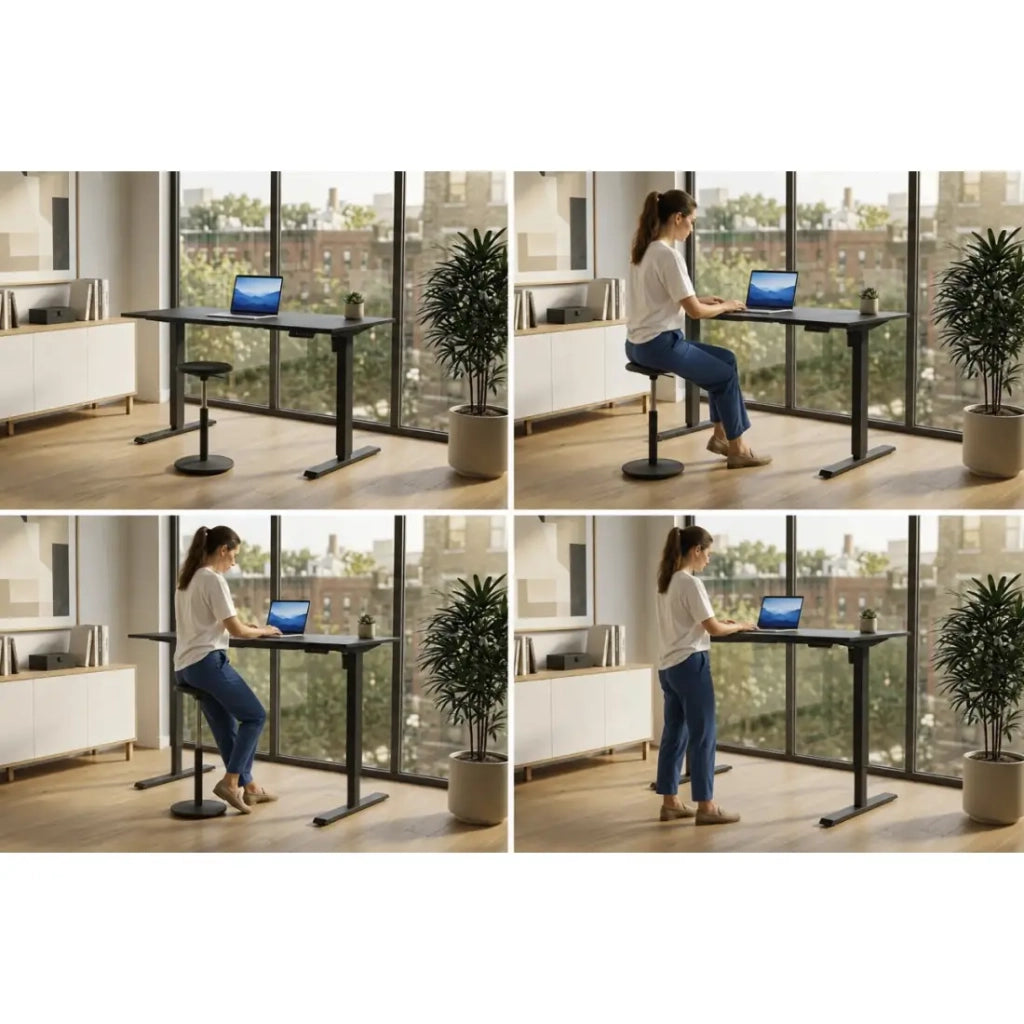 Scrivania elettrica OFFIX nera opaca 140 cm regolabile in altezza – Piano in MDF e gambe metalliche