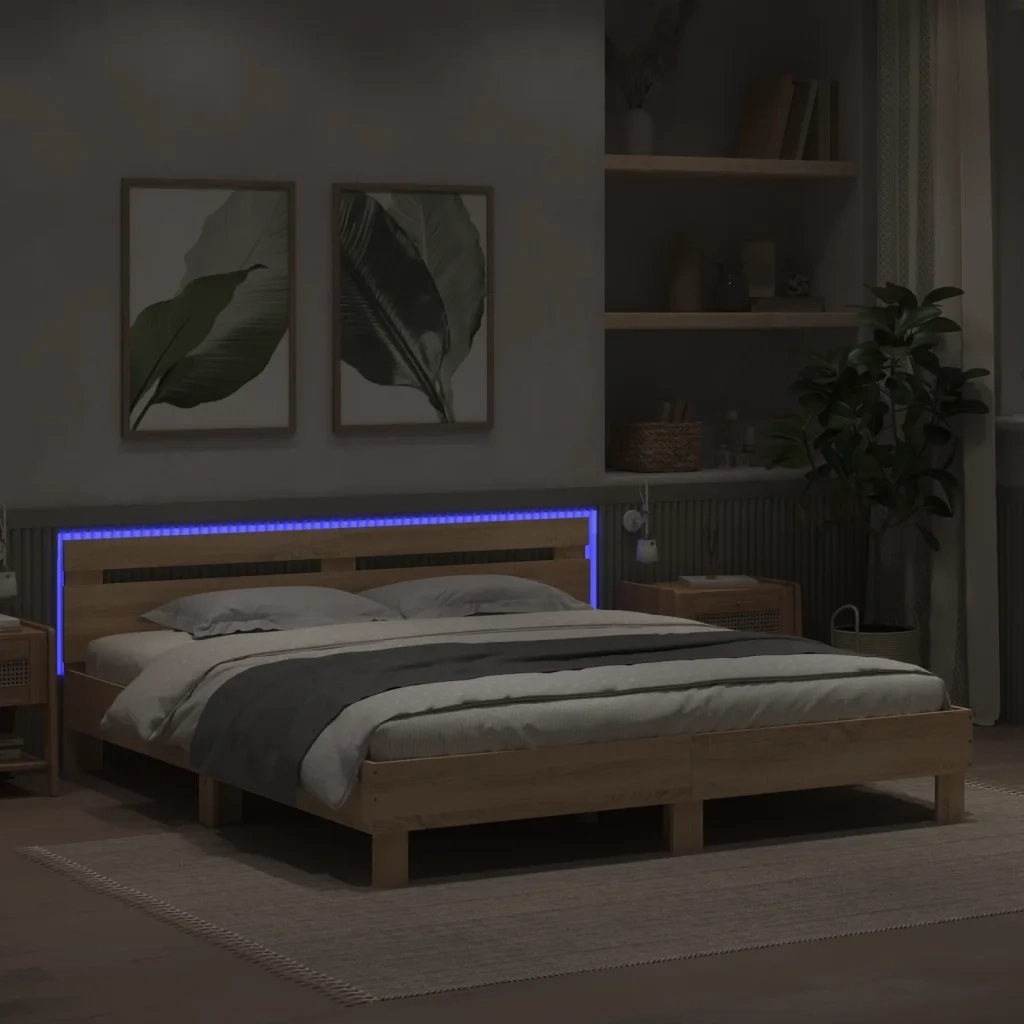 Giroletto con Testiera e LED Rovere Sonoma 180x200 cm 3207527